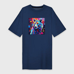 Футболка женская-платье Пиксельный медведь, цвет: тёмно-синий