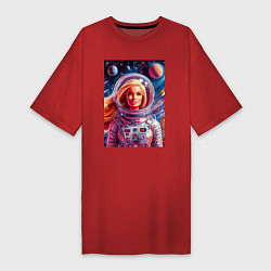 Футболка женская-платье Красавица Барби в космосе - нейросеть, цвет: красный