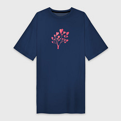 Футболка женская-платье Дерево из сердечек - символ любви, цвет: тёмно-синий