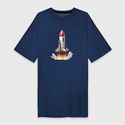 Футболка женская-платье Запуск космического корабля, цвет: тёмно-синий
