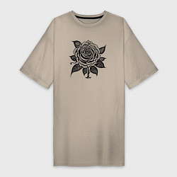 Женская футболка-платье Чёрно белая роза цветы