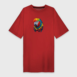 Футболка женская-платье Красочный попугай в ярких перьях, цвет: красный