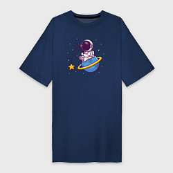 Футболка женская-платье Рыбалка на Сатурне, цвет: тёмно-синий
