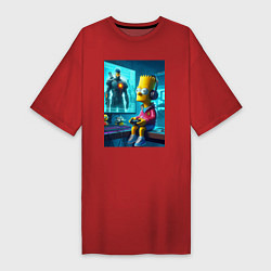 Футболка женская-платье Bart Simpson is an avid gamer, цвет: красный