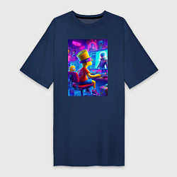 Футболка женская-платье Барт и Мэгги выбирают персонажа, цвет: тёмно-синий