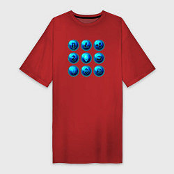 Футболка женская-платье Крипта логотипы, цвет: красный