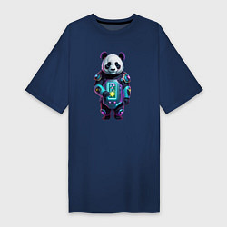 Футболка женская-платье Крутой кибер панда, цвет: тёмно-синий