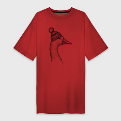 Футболка женская-платье Утка в шапке с помпоном, цвет: красный