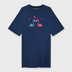 Футболка женская-платье Flamingo love, цвет: тёмно-синий
