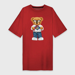 Женская футболка-платье Плюшевый медведь супергерой