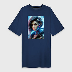 Футболка женская-платье Cyber girl - ai art, цвет: тёмно-синий