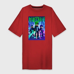 Футболка женская-платье Cyberpunk and Minecraft - collaboration, цвет: красный