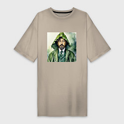 Футболка женская-платье Чехов в кигуруми крокодил, цвет: миндальный