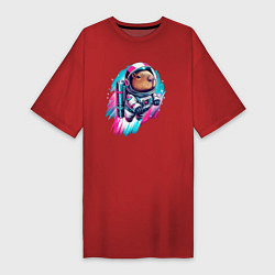 Футболка женская-платье Полёт космонавта капибары - нейросеть, цвет: красный