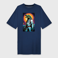 Футболка женская-платье Крокодил космонавт - нейросеть, цвет: тёмно-синий