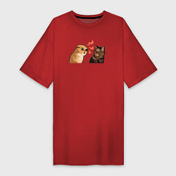 Футболка женская-платье Недовольный и грустный кот - Talking Cats, цвет: красный