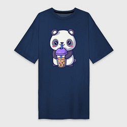 Футболка женская-платье Panda drink, цвет: тёмно-синий
