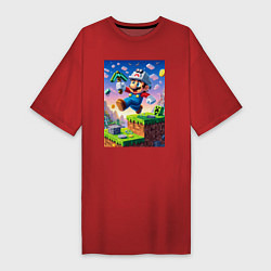 Футболка женская-платье Марио и Майнкрафт - коллаба, цвет: красный