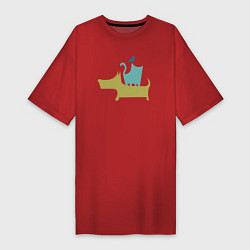 Футболка женская-платье Bird dog cat, цвет: красный