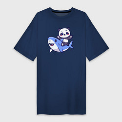 Футболка женская-платье Панда и акула, цвет: тёмно-синий