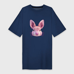 Футболка женская-платье Розовый заяц - портрет кролика, цвет: тёмно-синий
