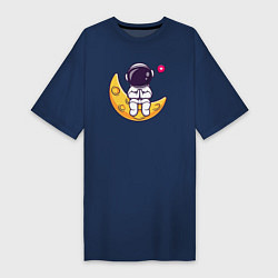 Футболка женская-платье Луна и астронавт, цвет: тёмно-синий