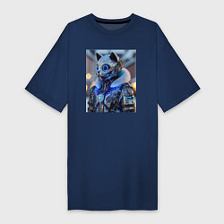 Футболка женская-платье Cyber cat - ai art fantasy, цвет: тёмно-синий