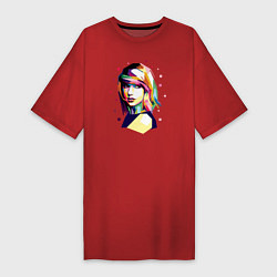 Футболка женская-платье Taylor Swift Art, цвет: красный