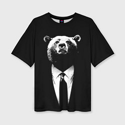 Женская футболка оверсайз Медведь бизнесмен
