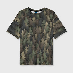 Женская футболка оверсайз Лесной камуфляж