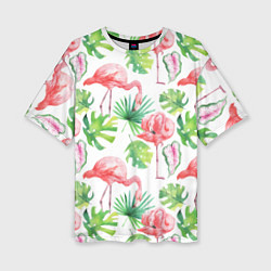 Женская футболка оверсайз Фламинго в тропиках