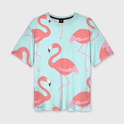 Женская футболка оверсайз Розовые фламинго