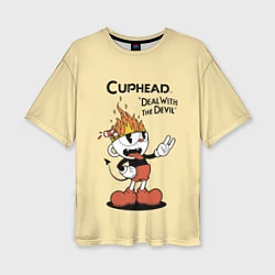 Женская футболка оверсайз Cuphead: Flame Mugman