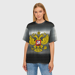 Футболка оверсайз женская Герб России на металлическом фоне, цвет: 3D-принт — фото 2