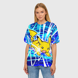 Футболка оверсайз женская Пикачу бежит с молниями, цвет: 3D-принт — фото 2