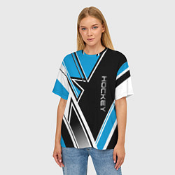 Футболка оверсайз женская Hockey black blue white, цвет: 3D-принт — фото 2