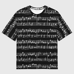 Женская футболка оверсайз Ноты - белые на черном