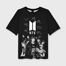 Футболка оверсайз женская BTS плакат с автографами, цвет: 3D-принт