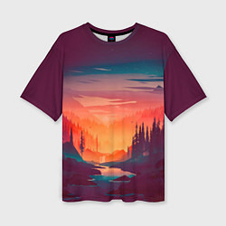 Женская футболка оверсайз Minimal forest sunset