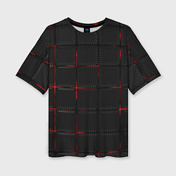 Женская футболка оверсайз 3D Плиты Red & Black