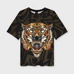 Женская футболка оверсайз Тигровый стимпанк Tiger