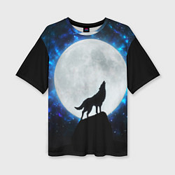 Женская футболка оверсайз Волк воющий на луну
