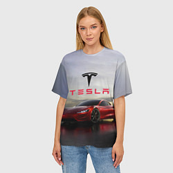 Футболка оверсайз женская Tesla Roadster, цвет: 3D-принт — фото 2