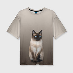 Женская футболка оверсайз Сиамский кот голубые глаза