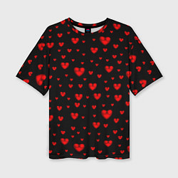 Женская футболка оверсайз Красные сердца
