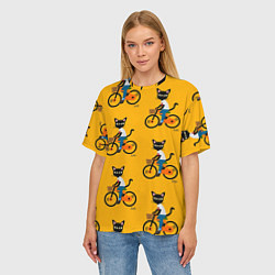 Футболка оверсайз женская Котики на велосипедах, цвет: 3D-принт — фото 2