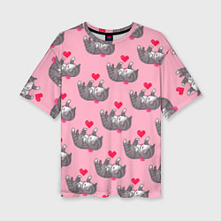 Женская футболка оверсайз Пиксельные котики