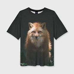 Женская футболка оверсайз Хитрый лис на черном фоне