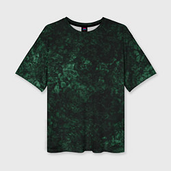 Женская футболка оверсайз Темно-зеленый мраморный узор