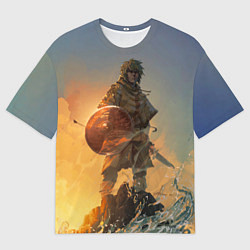 Женская футболка оверсайз Винланд стоит на скале сага